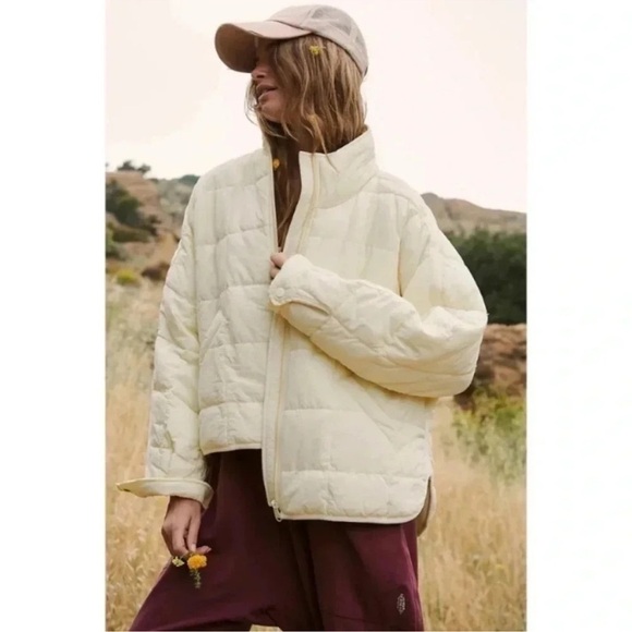 NWT Free People Pippa Packable Puffer Jacket Nylon Bomber FP Movement White - Picture 2 of 10